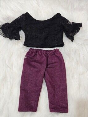 Doll Clothes Black Lace Top and Purple Pants Set